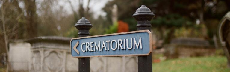 Crematorium sign in graveyard